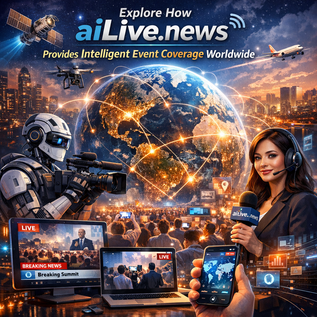 Illustration of a globe surrounded by technology icons, representing aiLive.news's global event coverage.
