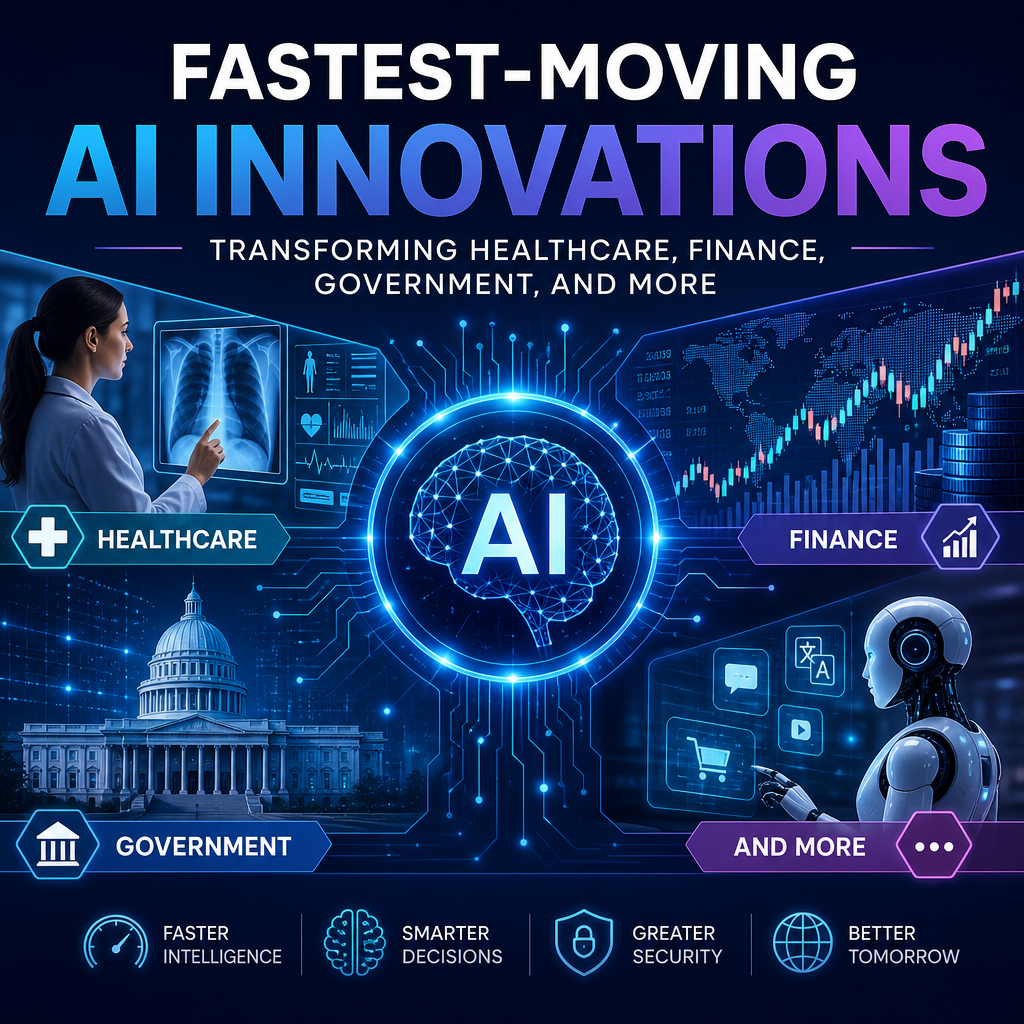 AI innovations transforming healthcare, finance, government, and other industries through connected digital technology.